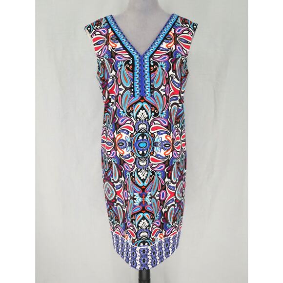 London Times Dresses & Skirts - London Times Dress Petites 14P Blue Pink White Paisley Shift Back Zip Sleeveless